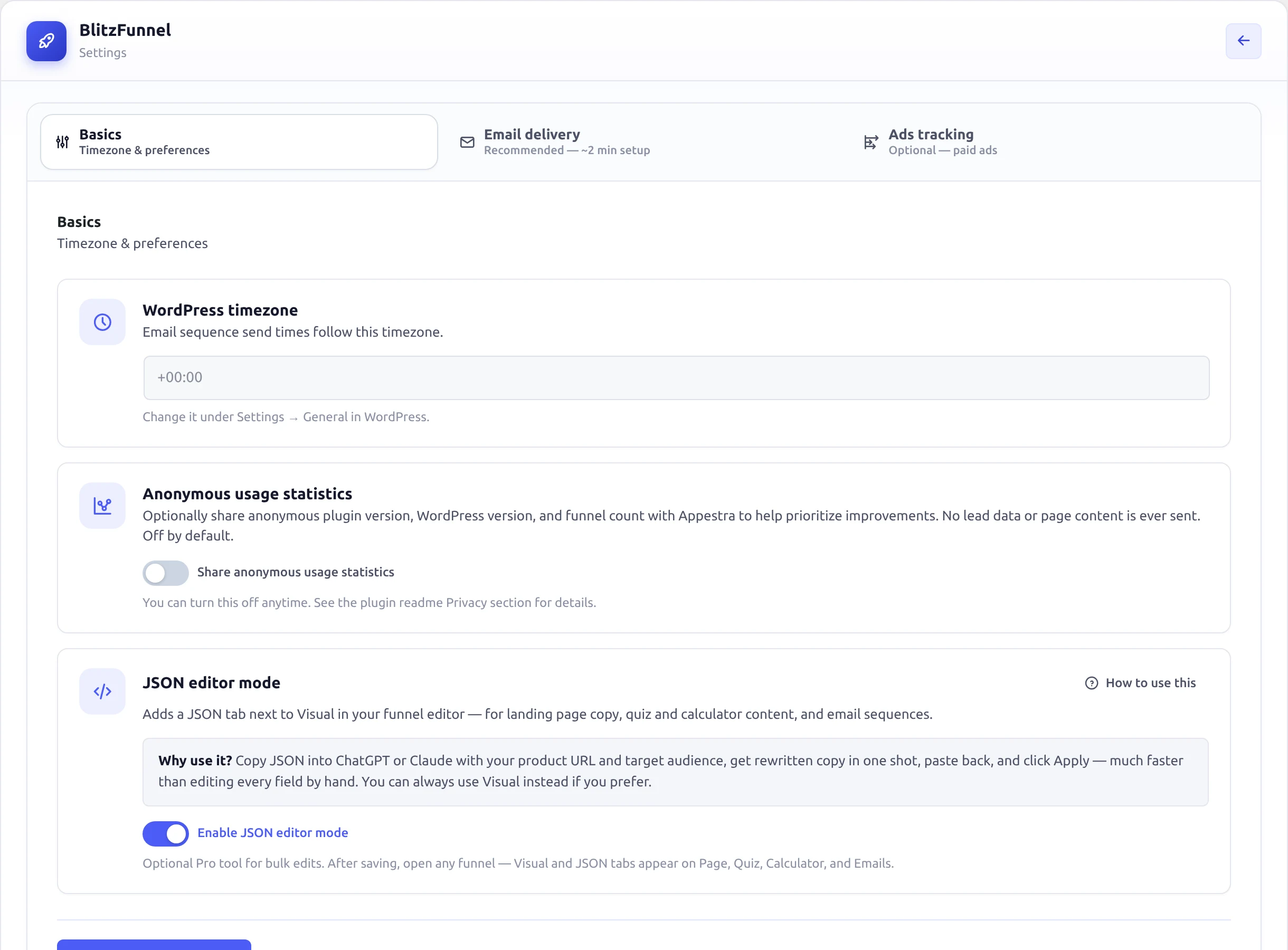 Pro options in Settings