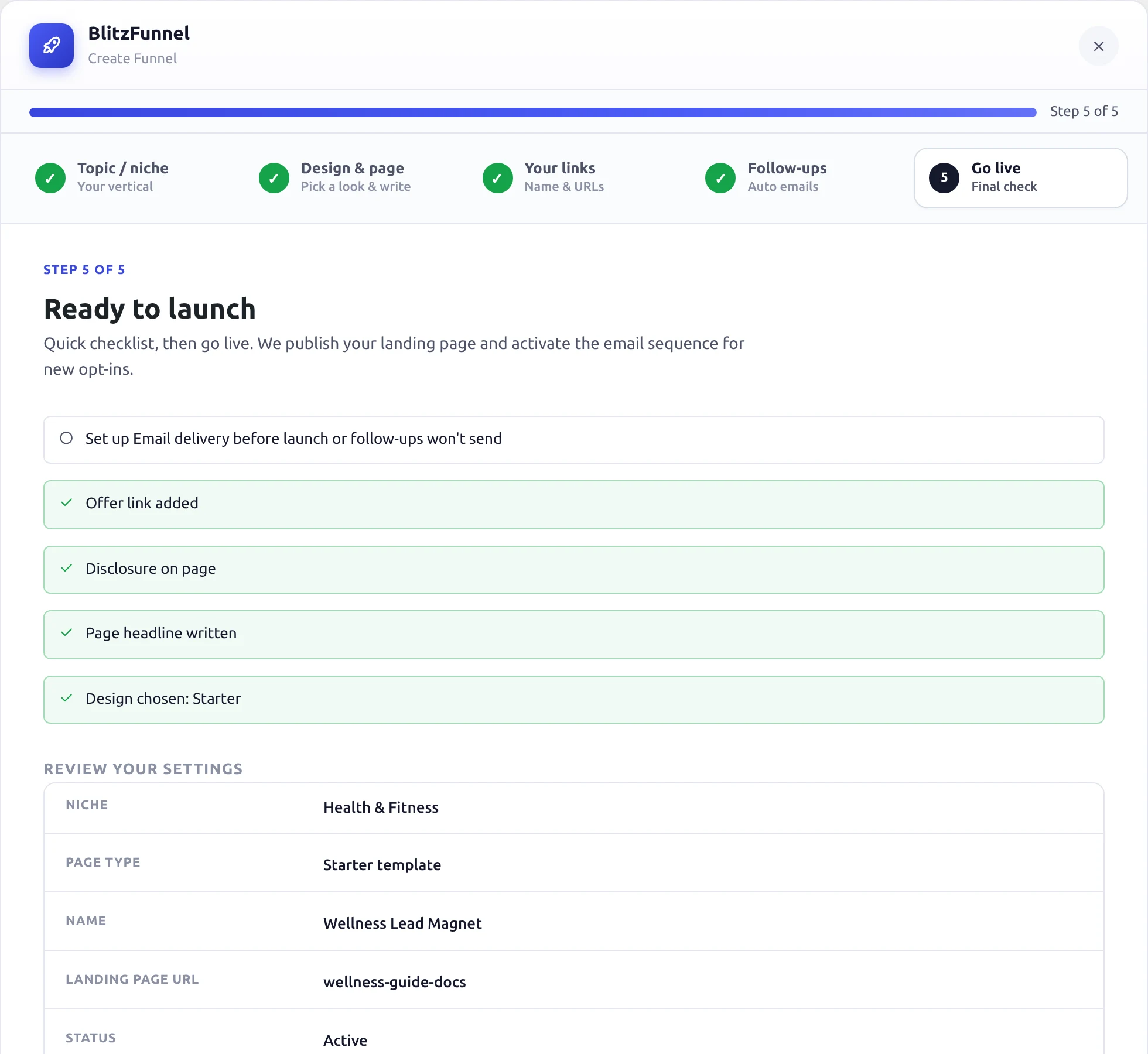 Step 5: launch checklist
