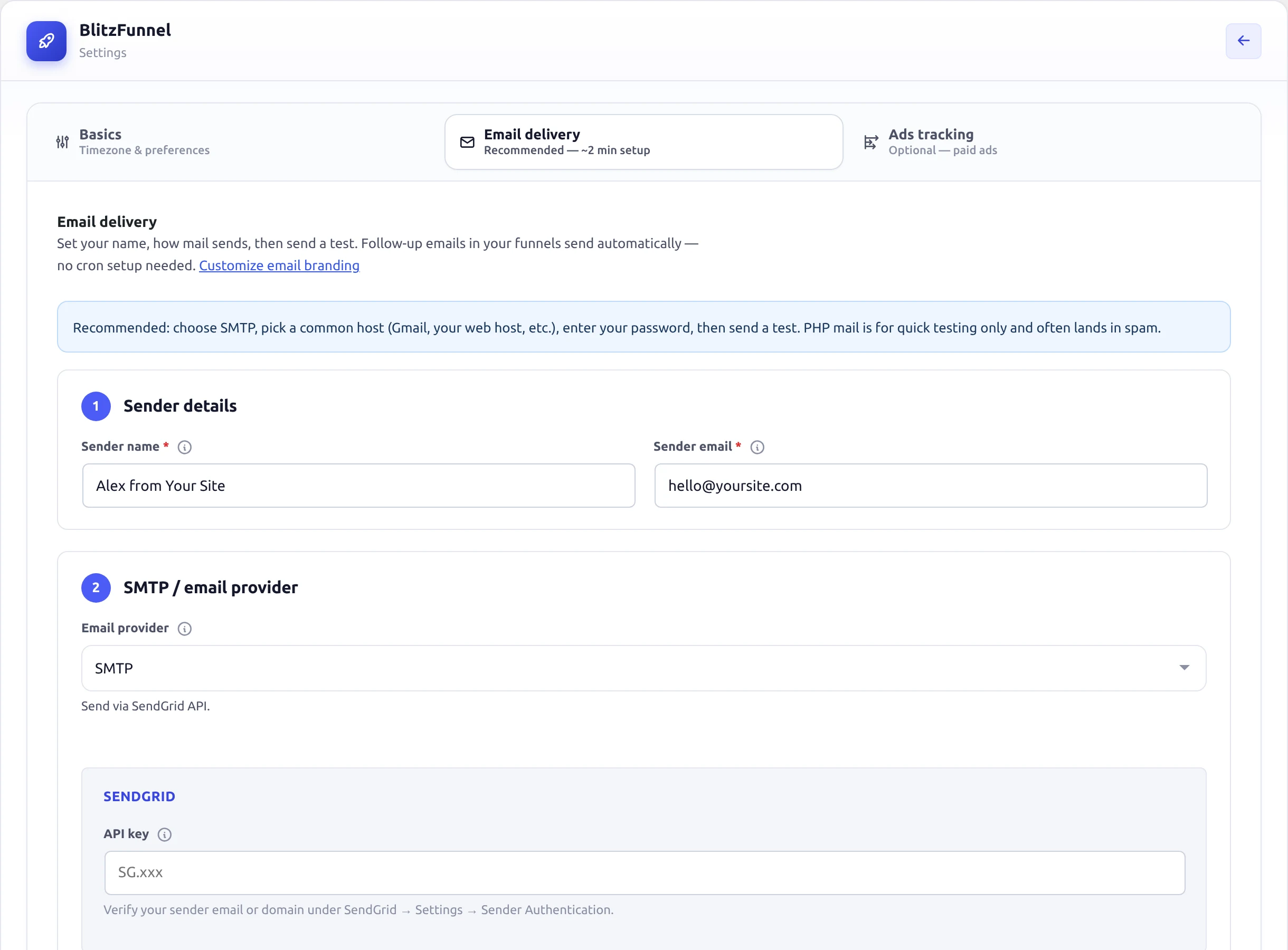 Email provider options