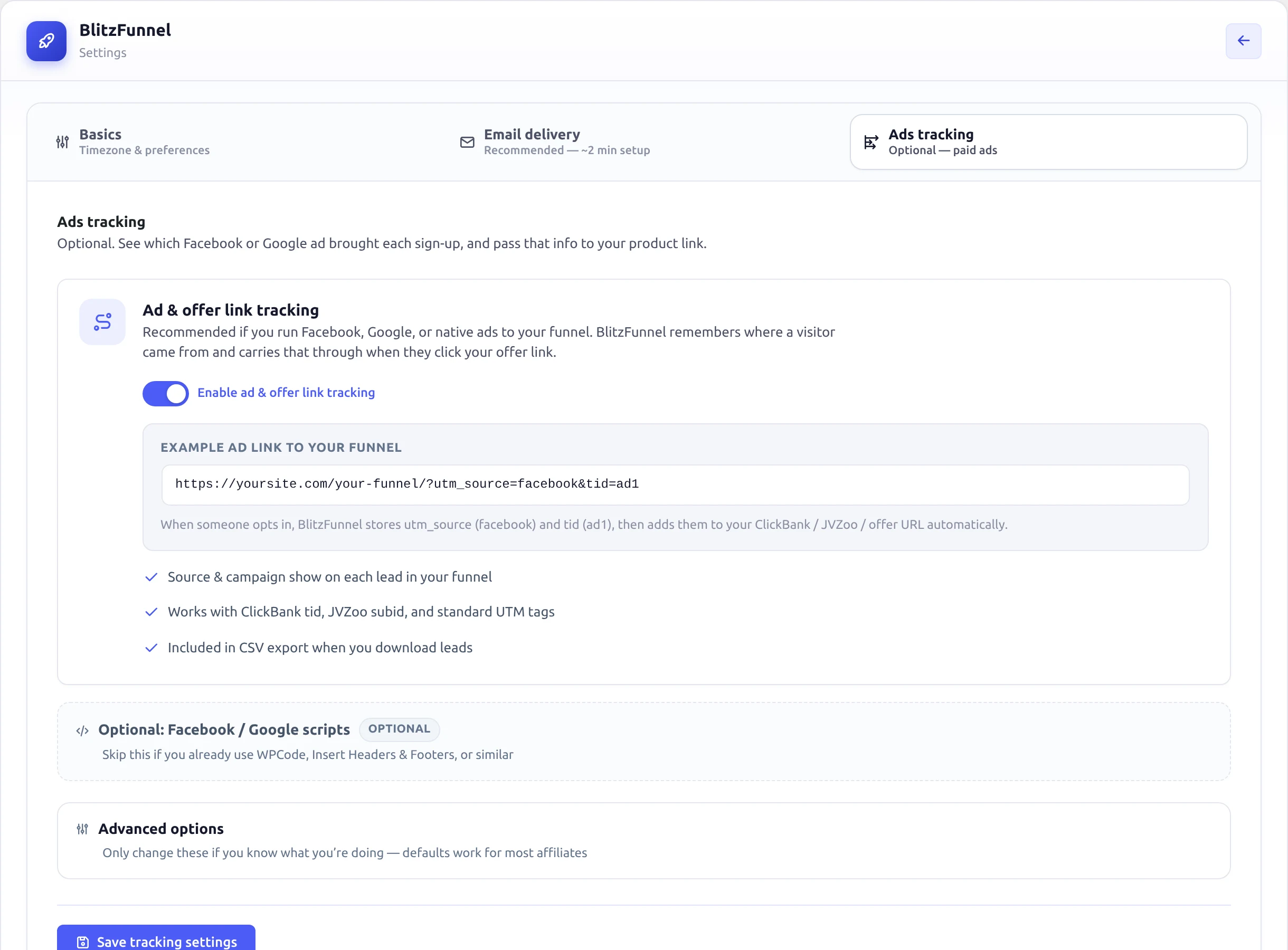 Ads tracking settings