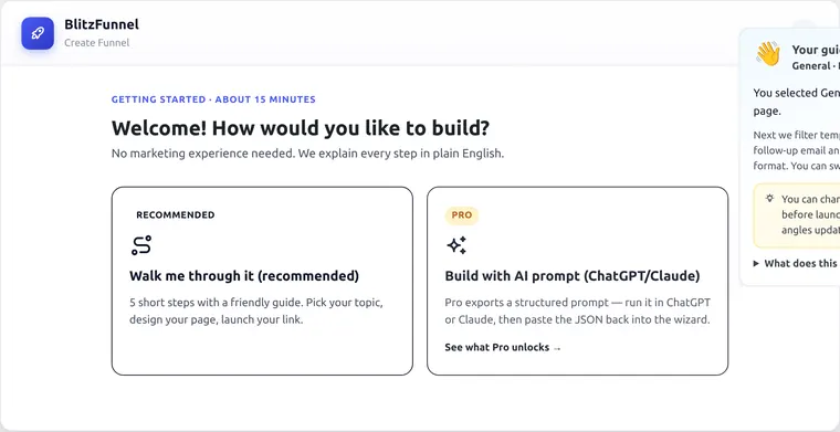 Choose Guided setup or AI prompt path