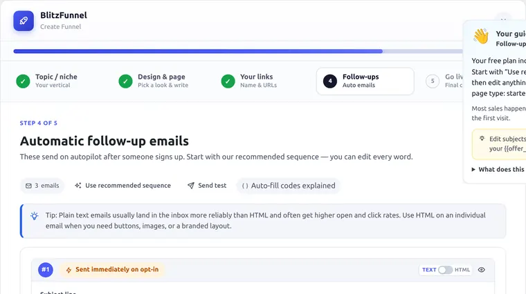 Wizard step 4 follow-up email sequence