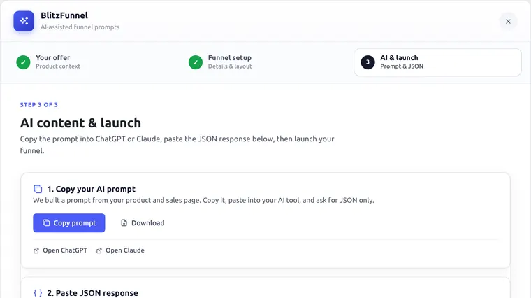 AI builder step 3 download prompt and import JSON