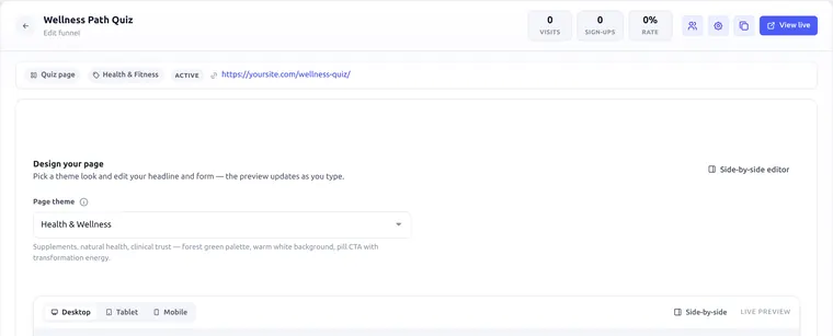 Quiz builder in funnel editor