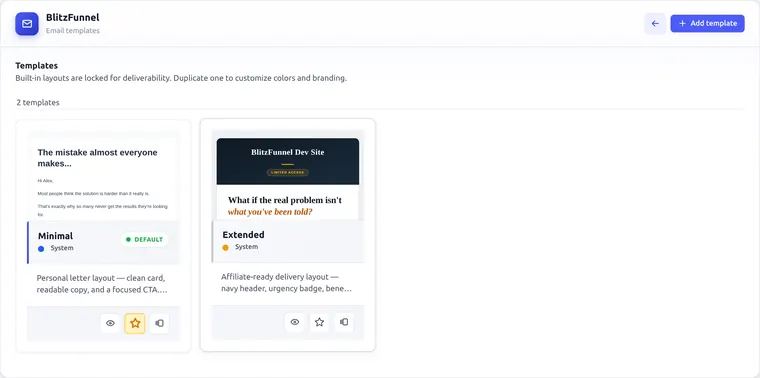 Email templates library grid